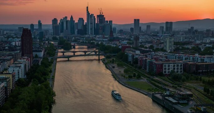 sunset over frankfurt skyline