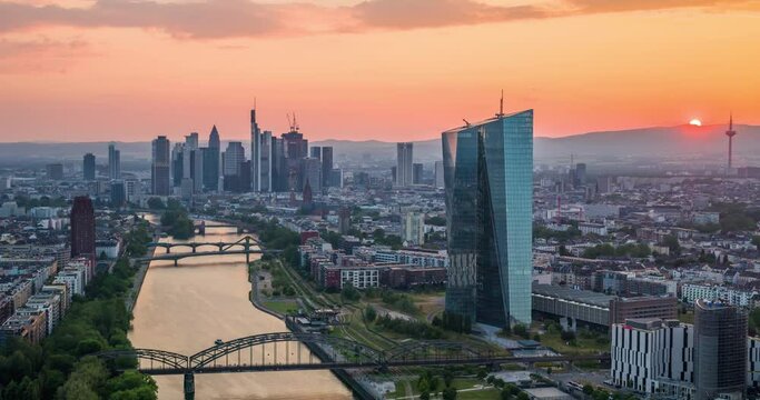 sunset over frankfurt skyline