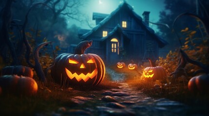Fototapeta premium halloween background with pumpkin generative ai