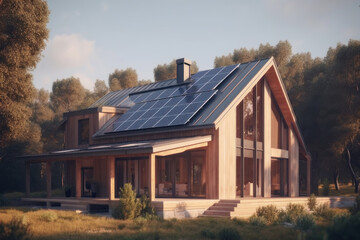 Fototapeta na wymiar Solar panels on the roof of the house, ecology. AI generative.