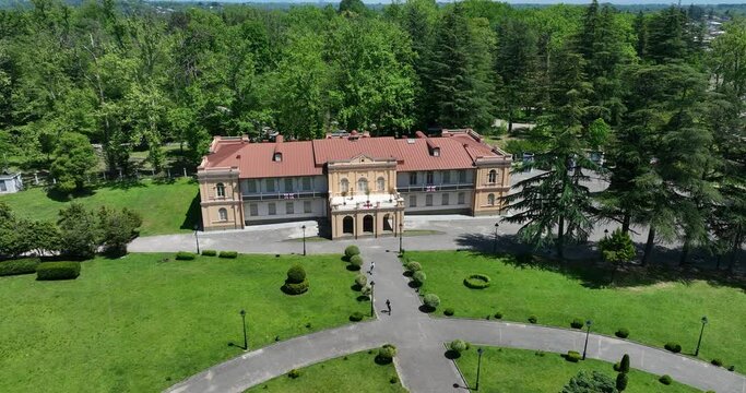 Aerial view of Dadiani Palace in the center of Zugdidi city. Georgia