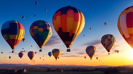 Fototapeta premium Colorful Hot Air Balloons Rise in the Sunlit Sky