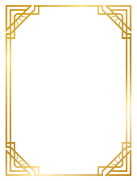 Art Deco gold frame vintage frame line geometric wedding label card frame png transparent background