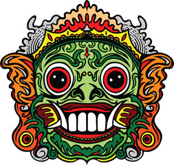 Bali barong mask design isolated in white background for tattoo and tshirt or logo