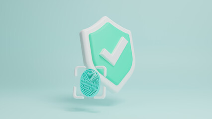 3D Fingerprint scan provides security access, finger scan for authorization. Concept of surveillance and security scanning of digital programs cyber futuristic applications. 3d rendering illustration