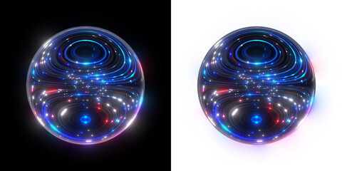 Electric Neon Orb, Glowing Reflections and Refractions. vibrant neon lights, reflecting and refracting the surrounding light with stunning visual effects. isolated on a transparent or black background