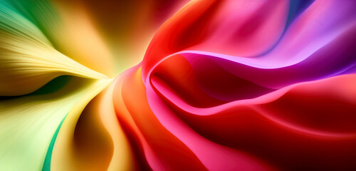Fototapeta premium Abstract background featuring vibrant silk in an array of captivating colors including green, yellow, red, and purple. smooth and silky curves that create a visually stunning experience.