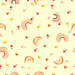 Colorful Love A Seamless pattern Rainbow Heart Drawing on a Light Yellow Canvas background