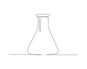 Continuous one line drawing of laboratory test tube. laboratory equipment line art vector illustration. Research and science concept. Editable stroke.	