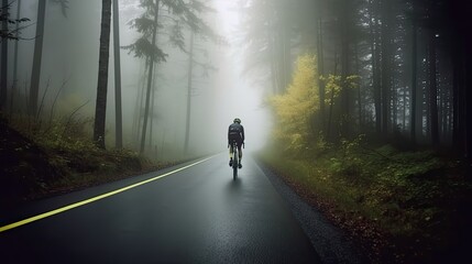 A Bicyclist's Adventure on a Foggy Forest Road: An Exercise in Sport and Fitness, Generative AI