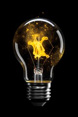 Futuristic Yellow Stain Pattern on Black Background - Creative Image of Lightbulb Created Using Paint Technology, Generative AI
