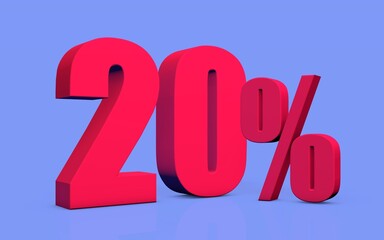 Discount percentage number 20% - 3D illustration