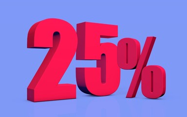 Discount percentage number 25% - 3D illustration