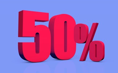 Discount percentage number 50% - 3D illustration