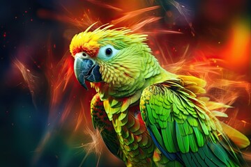 Spectacular Colourful Parrot on Exotic Wild Plant: A Captivating Sight of Nature's Wildlife, Generative AI