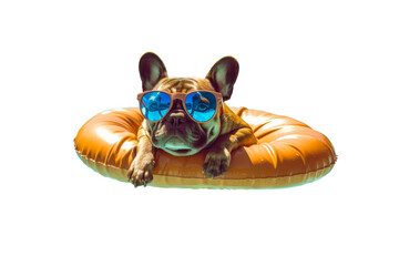 Frenchie Summer Fun - Brown Bulldog in Pool Float - Transparent background - Animal art made with Generative AI
