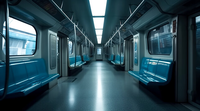 Interior view of a subway, generative AI.