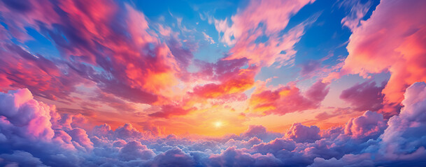 Fototapeta na wymiar Sky sunset background panorama concept.Empty beautiful sky panoramic view twilight time. Generative AI