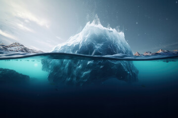 Iceberg in the ocean, ecology. AI generative.