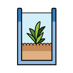 Small succulent desk plant in glass jar vector icon black silhouette isolated on square white background. Simple flat minimalist outlined cartoon drawing. Botanical natural garden art.