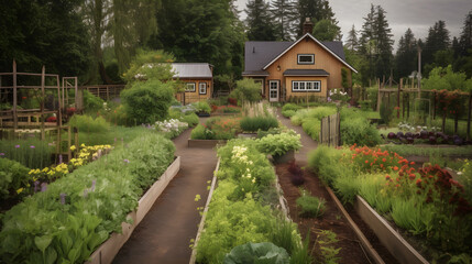 Obraz premium Get lost in the picturesque garden, where gardening enthusiasts cultivate a variety of vegetables with passion and precision. Generative AI