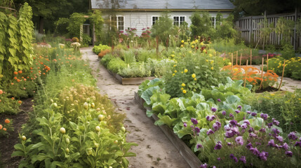 Fototapeta premium Get lost in the picturesque garden, where gardening enthusiasts cultivate a variety of vegetables with passion and precision. Generative AI