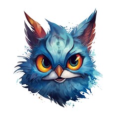 Cat parrot cartoon with smile and big eyes on white background Generative AI