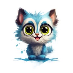 Cat parrot cartoon with smile and big eyes on white background Generative AI