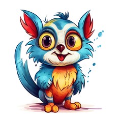 Fototapeta premium Cat parrot cartoon with smile and big eyes on white background Generative AI