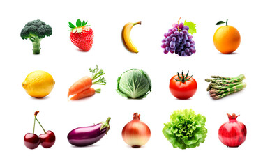 Fruits and vegetables set isolated on white. Collge of fresh healthy food,collection.