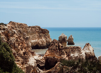 Beautiful view rocks and cliffs along the Coast of Partiman, Algarve, Portugal