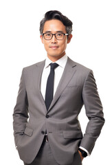 Young Asian businessman, a confident manager portrait. Isolated on transparent white background. Generative AI