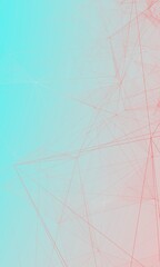 Blue red gradient vertical web banner background. Fantasy abstract technology, engineering and science wallpaper with particles and plexus connected lines. Wireframe 3D illustration and copy space