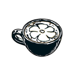 Coffee cup color sketch with a transparent background