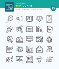 Set of SEO Icon Outline Style. Grow, Strategy, Data, Fast.