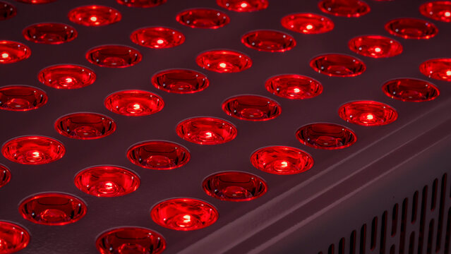 detail of red light therapy panel  for skin health, pain relief, recovery and muscle performance and inflammation reduction