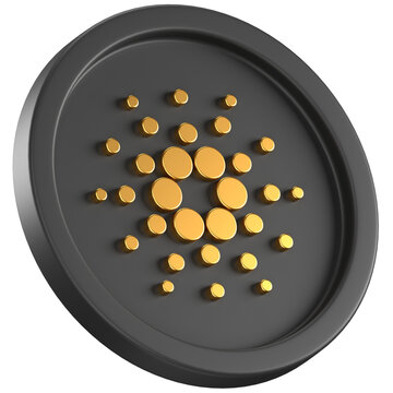 3d icon of a black coin with golden cardano logo in the center