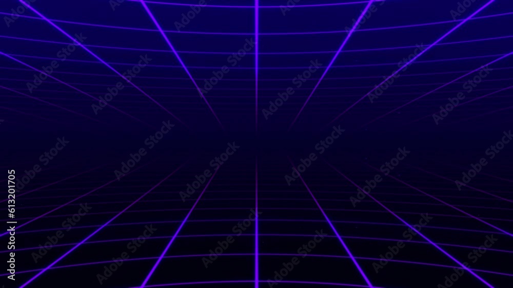 Poster abstract retro grid loop animation background 3d render. looping grid motion design with particles m