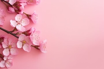 cherry blossom on pink background with copy space, Generative AI
