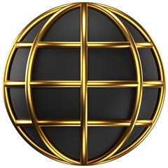 3d icon of a black globe with golden rings around it