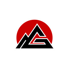 The Adventure Monogram logo combines the letters G, and with a red sun, as well as a unique, creative and modern mountain shape.