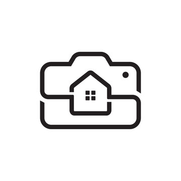 The Monogram logo combines the letter S and a camera with a unique, creative and modern house icon. Camera and home icon. Real estate photography logo.