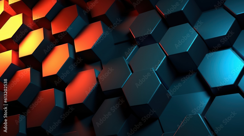 Poster coding abstract: digital hexagons on abstract technology background. generative ai.