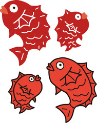 デフォルメしたシンプルな鯛のイラストセット