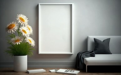 Empty picture frame mockup on a wall with kids trendy interior
