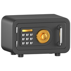 3d icon of a black safe box with silver and gold details