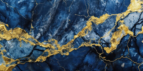 marble stone with a gold vein and sapphire blue. Geode wallpaper background with a vivid graphite texture. Generative AI