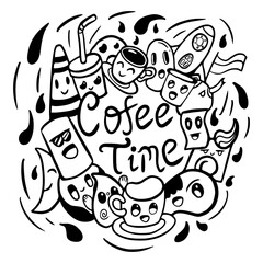 hand drawn illustration doodles, coffee doodles, drink doodles, cafe doodles, rest doodles, free doodles, happy doodles, cute doodles, cup doodles, glass doodles, relax doodles, vector illustration