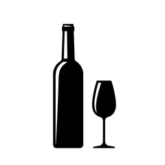 Wine bottle and glass black icon. Vector element on white background. Best for print, package, mobile apps, UI and web design.