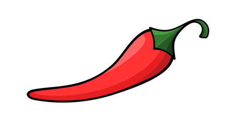 Chilli pepper flat illustration. Stylized vector element of red color isolated on white background. Best for web, print, package, advertising, logo creating and branding design.